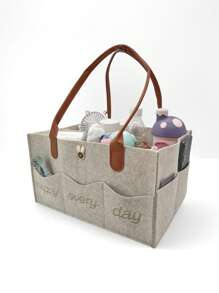 1个毛毡尿布包，奶瓶和尿布收纳袋，手提包，多隔层设计，皮革提手，刻字，针织刺绣图案 - 彩色 - 查看 1