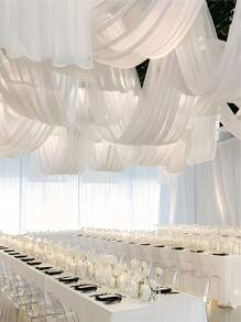 Elegant White Tulle Wedding Arch Curtain Fabric: Transparent, Anti-Wrinkle Lace, With Floral Decorations, Suitable For Halloween And Thanksgiving; Multi-Functional Tablecloth, Suitable For Outdoor Weddings, Business Events, INS Style, Wedding Decorations - Party Banners