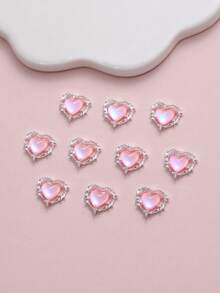 10 piezas de encantos de uñas de plata con forma de corazón, gemas de uñas de aleación 3D, joyería de arte de uñas con forma de corazón de metal, para suministros de manicura con estilo Y2K