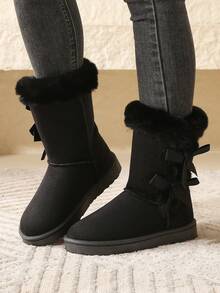 Outdoor Winterstiefel in Große Größen mit Schleife, thermisch gefüttert, knöchelhoch, für Damen, geeignet für Outdoor, Straße, Zuhause - Schwarz - Übersicht 5