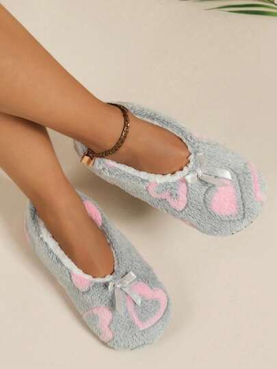 Women's Heart-Shaped Slippers, Washable Plush Indoor Slippers
