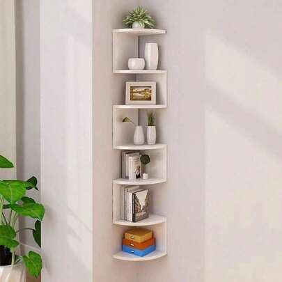 1 Adet Duvara Monte Köşe Rafı, Kitaplık, Delme Gerektirmez, Yatak Odası ve Oturma Odası İçin Duvar Depolama Rafı