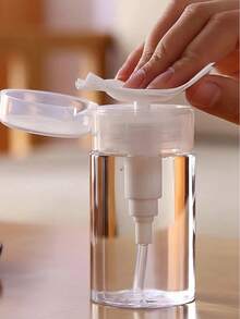 1pc Transparent Nail Polish Remover Bottle With Air Pump, Push-Down Lockable Dispenser, Portable Makeup Remover Storage Bottle, Cosmetic Organizer, White - Travel Accessory - Multicolor - View 3