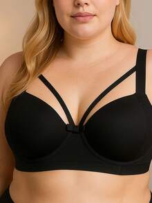 Plus Size Bra Strappy Straps Reinforced Strap - Black - View 2