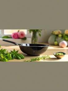 IMPORTEEK Sarten Wok Antiadherente sartén wok antiadherente cocina profesional Importeek aluminio resistente ideal saltear alimentos wok asiático estufa horno hogar - Negro - Ver 3