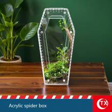 1pc Transparent Acrylic Pet/Plant Habitat Container, Suitable For Succulents, Greenery, Flowers, And Small Reptiles Like Tarantulas, Spiders, Lizards, Insects, Mantis, With Ventilation Holes, Magnetic Lid Design, Comfortable, Breathable, Visible Habitat, Ideal For Beginner Planting And Raising, Christmas, Halloween Decor, Gift