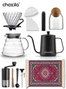 choxila Bộ pha cà phê 4 món/12 món/15 món, bao gồm túi đựng họa tiết cà phê, bộ ấm pha cà phê bằng tay, bộ pha cà phê nhỏ giọt, quà tặng ngày lễ, phụ kiện cà phê, thích hợp cho người yêu cà phê, có thể sử dụng khi cắm trại, họp mặt gia đình, uống trà chiều, văn phòng và các dịp khác. - bộ cà phê - Xem 13