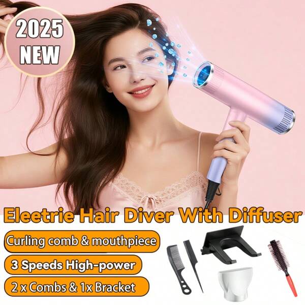 Secador de pelo con iones poderoso con 3 diseños de velocidad, con aire cálido, caliente y frío, 220-240V apto para cabello liso y rizado - Perfecto para el hogar, viajes y salones de belleza. Incluye 5 accesorios para el cuidado del cabello para una mejor experiencia