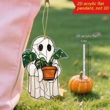 1 Mặt dây chuyền nhỏ trang trí nhà Halloween, Chú ma nhỏ dễ thương cầm cây xanh trên tay, Trang trí Acrylic phẳng 2D, Thích hợp làm đồ trang trí sau ba lô, Mặt dây chuyền trang trí nội thất ô tô, Trang trí cành cây vườn ngoài trời, Trang trí nhà cửa, Phòng ngủ, Phòng khách, v.v., Quà tặng Halloween, Tiệc tùng, Món quà hoàn hảo cho gia đình và bạn bè - Mặt dây chuyền ma - sợi vàng - Xem 1