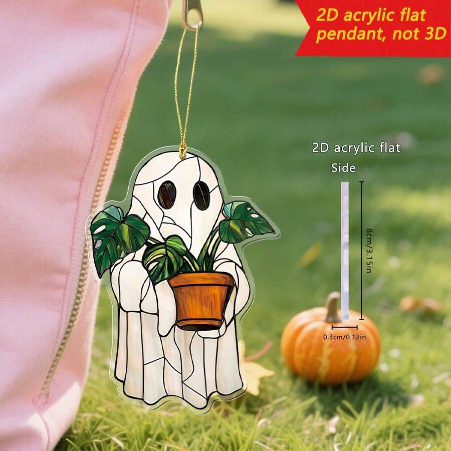 1 Mặt dây chuyền nhỏ trang trí nhà Halloween, Chú ma nhỏ dễ thương cầm cây xanh trên tay, Trang trí Acrylic phẳng 2D, Thích hợp làm đồ trang trí sau ba lô, Mặt dây chuyền trang trí nội thất ô tô, Trang trí cành cây vườn ngoài trời, Trang trí nhà cửa, Phòng ngủ, Phòng khách, v.v., Quà tặng Halloween, Tiệc tùng, Món quà hoàn hảo cho gia đình và bạn bè - Mặt dây chuyền ma - sợi vàng - Xem 1