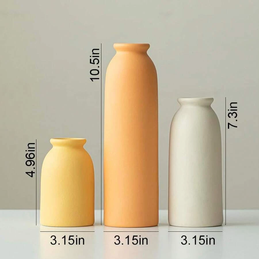 Juego de 3 jarrones decorativos de cerámica de 10.4 pulgadas, estilo bohemio moderno escandinavo, decoración del hogar de estilo campestre moderno blanco (mezcla de café) - Mezcla naranja - Ver 1