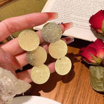 2 件时尚优雅金耳环不对称几何三圆盘耳环女士西方珠宝海滩珠宝金配饰适合夏季派对、婚礼、度假、休闲装、独立日、毕业典礼、节日礼物金耳环