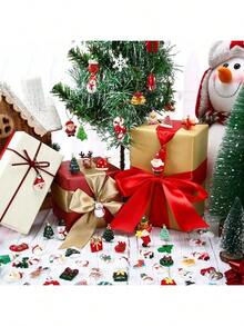 33pcs Mini Acrylic Christmas Decorations, Flat Hanging Ornaments, Miniature Christmas Trees, Figurines With Golden Embroidery Thread, Suitable For Christmas, Home, Party Decoration (Random Styles) - Multicolor - View 4