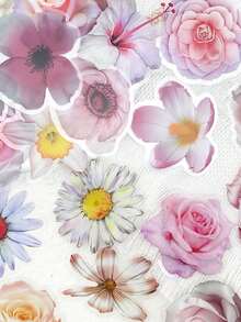 50张粉色花朵透明PET贴纸适用于手机笔记本电脑行李箱笔记本头盔DIY美观防水贴纸学生创意礼物 - 彩色 - 查看 3