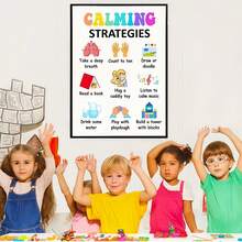 1 张教育性情绪平静策略海报，10 种帮助人们（尤其是儿童和学生）平静情绪、提高注意力的方法，开学季学校用品，教室、咨询室、图书馆、自习室等墙面装饰，无框 - 彩色 - 查看 11