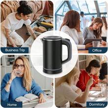 Small Electric Kettles,0.8L Portable Travel Kettle With Double Wall Travel Mini Hot Water Boiler Heater, 304 Stainless Steel Portable Electric Kettles For Boiling Water(Black) - 黑色 - 查看 6