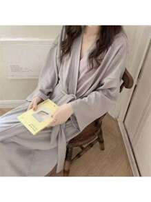 1 szt. Szlafrok nocny z teksturą waflową, swobodny, domowy, w stylu kimona, chłonny szlafrok, odpowiedni dla mężczyzn i kobiet, może służyć jako piżama, wiosna/jesień