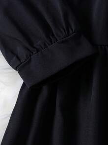 Girls' Solid Color Bow Long Sleeve Casual Dress, Spring/Autumn - Black - View 9