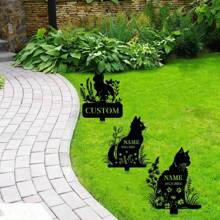 [个性化猫咪纪念] 定制金属猫咪纪念桩 - 个性化姓名和日期，防风雨花卉设计花园装饰