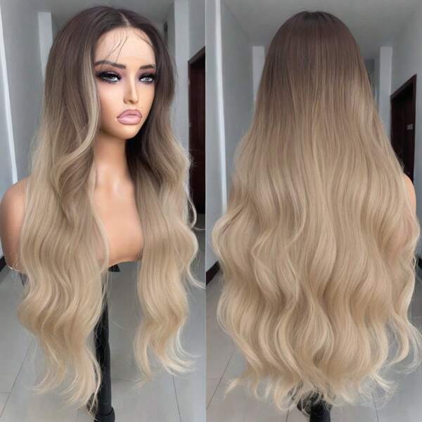 Synthetic Lace Front Wig Long Wavy 28" Body Wavy Middle Part Lace Wigs For Women Ombre Blonde Red Blue Brown Cosplay Wig