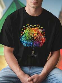 T shirt uomo Colorful Tree with Butterflies maglietta estiva traspirante moda casual vestibilità comoda regalo originale stampa colorata novità  ideale per tutte le occasioni