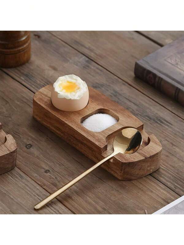 1pc Minimalist High-End Wooden Tray Storage Organizer, Rosewood Egg Holder Tray, Egg Cup Holder, Egg Shell Cup, Egg Piercer, Cup Holder, Japanese Style Restaurant Wooden Egg Tray, Bowls & Utensils Holder For Healthy Breakfast