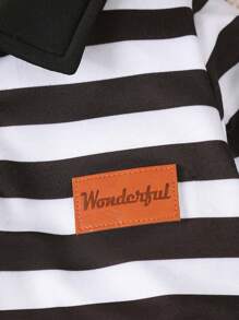 2 件套幼儿男童条纹领长袖上衣和休闲裤，适合秋冬季日常穿着 - 黑色 - 查看 5