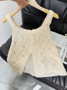 Women's Retro Sleeveless Cardigan With Single-Breasted Design, Heavy Knit Vest Top For Early Autumn - Beige - View 4
