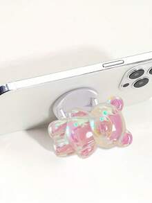 Giá đỡ điện thoại hình gấu dễ thương, giá đỡ điện thoại để bàn 3D màu trơn phủ bột kim tuyến, tương thích với điện thoại và Android, quà tặng sinh nhật cho gia đình và bạn bè, giá đỡ điện thoại có thể thu gọn, phụ kiện điện thoại. - Nhiều màu - Xem 4