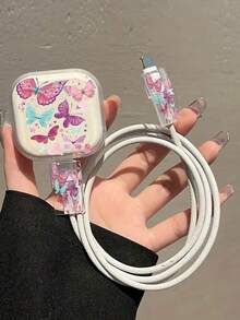 3 件套数据线充电器保护套，UC 花卉图案，适用于 20W 英国 Apple 快速充电器，防止损坏数据线保护器充电器配件手机配件 - 彩色 - 查看 9