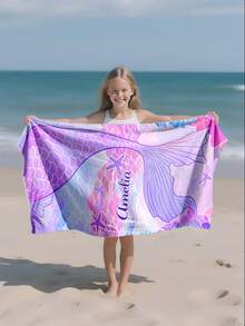 Toalha de praia infantil personalizada, presente de aniversário de verão, clima de verão, viagem de meninas à praia, toalha de praia personalizada, piscina, decoração de praia, para família, sereia - Multicolorido - Ver 6
