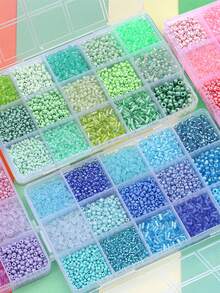 3 盒 15 格装饰种子珠管，用于 DIY 工艺品手链项链珠宝制作（蓝色+粉色+绿色） - 藍色+粉紅色+綠色 - 查看 3