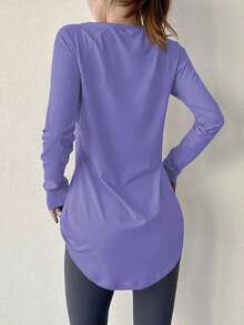 Women's Fitness Yoga Top, Quick-Dry Workout Shirt, Suitable For Running, Gym Exercise, Stretchy Compression Base Layer - Violet Purple - View 4