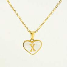 1pc Personalized Heart-Shaped White Shell Initial Necklace Stainless Steel Non Tarnish Women Letter Necklace