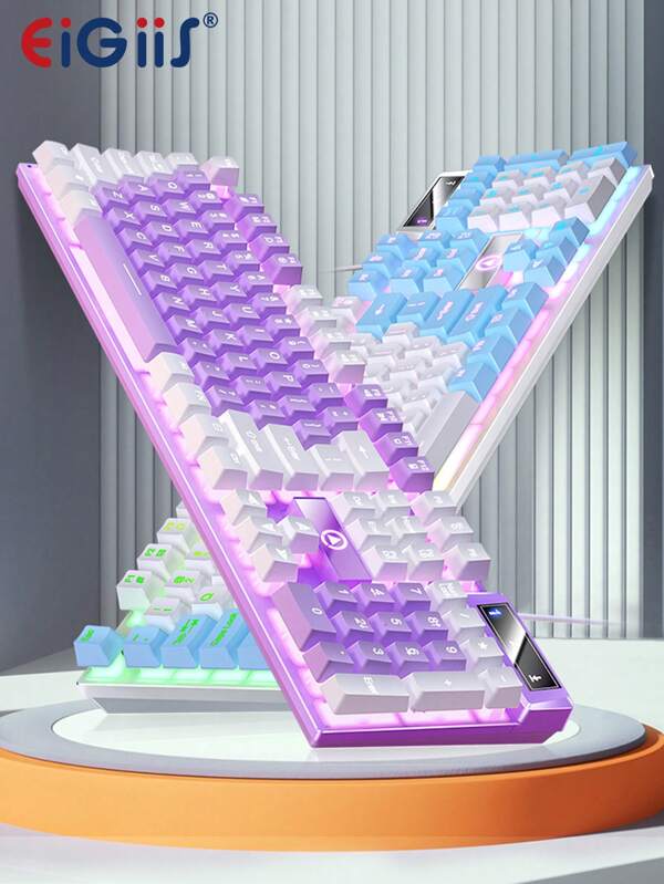 EIGIIS 1pc Gaming Wired Keyboard, LED Backlit Keyboard With 104 Keys Computer PC Gaming Keyboard For PC/Laptop, Mechanical Feel Desktop Computer Accessories