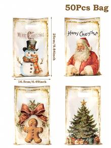 50pcs Christmas Gift Bags Handbag, Santa Claus, Snowman, Christmas Tree, Gingerbread Man Plastic Bags, Christmas Vintage Style Gift Decoration Bags, Merry Christmas Decorations, Christmas Party Supplies, Christmas Small Gift Bags, Shopping Small Goods Wrapping Bags, Christmas Gift Wrap Supplies, Kitchen Wrapping Supplies, 2026 New Year Decor, Party Favors