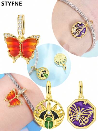 STYFNE 1 pieza Silueta de mariposa, mariquita, decoración de cuentas degradado de amarillo a rojo, adecuado para pulseras DIY, joyería de mujer, pequeño regalo hecho a mano para uso diario