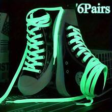 3/6 Pairs Of Night Light Shoelaces, Green/White,Lightweight, Suitable For Low Cut Canvas Shoes, Sports Shoes, Casual Shoes, Unisex,Outdoor Cycling And Running - Xanh lá cây-6 cặp - Xem 1