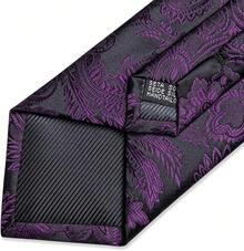 Silk Floral Necktie Set With Tie Clip, Handkerchief & Cufflinks - Paisley Ungu Tua - View 8