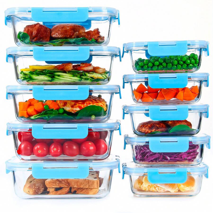 20PCS (10containers+10lids) High Borosilicate Glass Food Storage ...