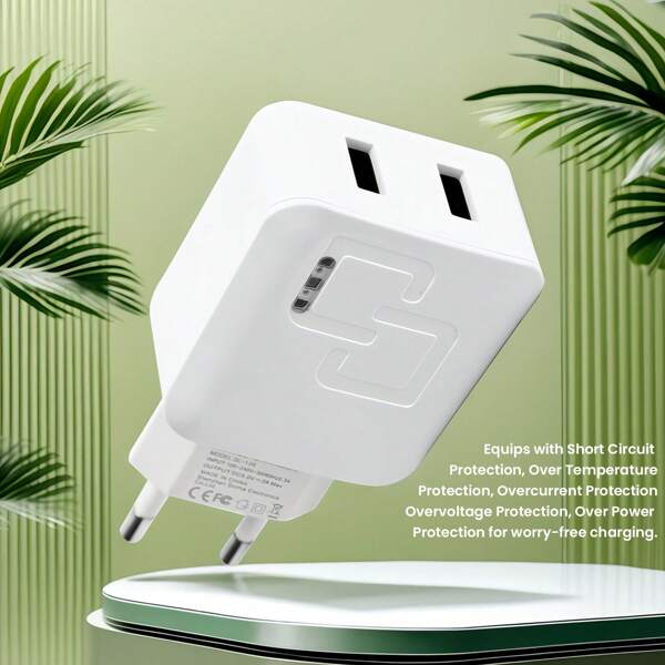 So Emma 2-Ports USB Charger Wall Charger, Multi USB Power Adapter For IPhone, Android Phones, Mobile Phones, Cameras And MP3 Etc EU Plug, Space Saving, Travel Power Supply