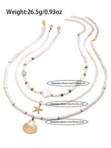 3件套夏季女孩海滩度假风格海星和贝壳串珠多层项链 - 均碼 - 查看 2