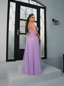 Sparkly Party Dress With Square Neckline, Elegant Debutante Prom Wedding - 紫丁香 - 查看 2