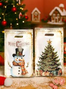 50pcs Christmas Gift Bags Handbag, Santa Claus, Snowman, Christmas Tree, Gingerbread Man Plastic Bags, Christmas Vintage Style Gift Decoration Bags, Merry Christmas Decorations, Christmas Party Supplies, Christmas Small Gift Bags, Shopping Small Goods Wrapping Bags, Christmas Gift Wrap Supplies, Kitchen Wrapping Supplies, 2026 New Year Decor, Party Favors