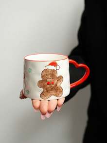 1 件圣诞陶瓷杯，欧洲节日图案礼品咖啡杯，带雪花和圣诞树的可爱少女陶瓷杯，心形创意手绘咖啡杯，圣诞礼物 - 彩色 - 查看 12