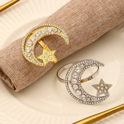Elegant Star & Moon Napkin Rings, Reusable, Suitable For Holidays, Weddings, Parties, Hotel Table Decor