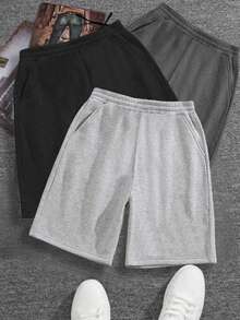 3pcs Teen Girls Loose Pocket Casual Shorts, Comfortable Indoor Home Wear, Outdoor Sports Milk Silk Shorts, Suitable For Spring, Summer, Autumn