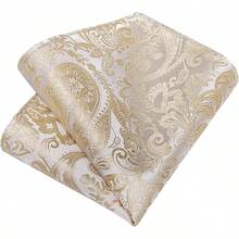 Silk Floral Necktie Set With Tie Clip, Handkerchief & Cufflinks - Champagne Paisley - View 3