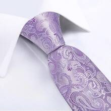 Silk Floral Necktie Set With Tie Clip, Handkerchief & Cufflinks - Lavender Purple - View 6
