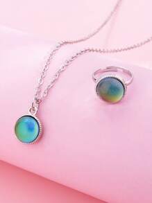 2pcs/Set Girls' Temperature Sensitive Color Changing Cat Unicorn Heart Pendant Necklace & Ring Jewelry Set, Gift For Girlfriend/Best Friend